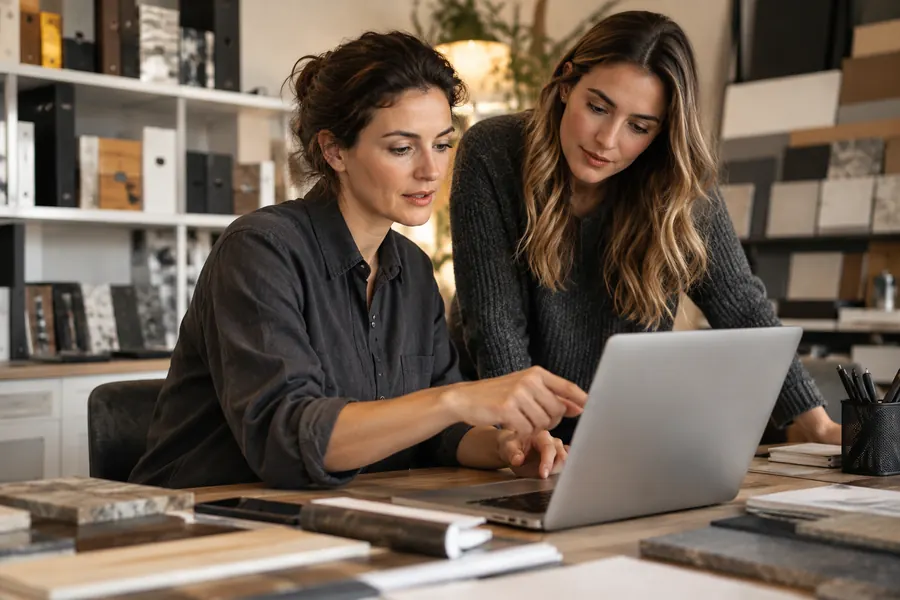 Due colleghe lavorano al computer nella loro azienda